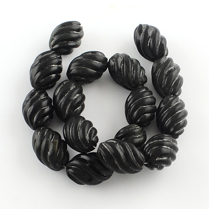 Natural Carved Obsidian Stone Bead Strands, Oval, 26x18mm, Hole: 1mm, about 16pcs/strand, 15.7 inch