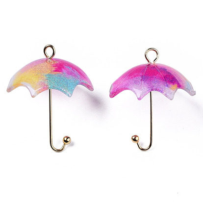 Печатные акриловые подвески, с латунной фурнитурой золотого цвета, 3 d зонт с цветочным узором