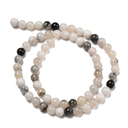 Natural Agate Beads Strands, Round, White and Black