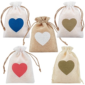Gorgecraft Burlap Packing Pouches Drawstring Bags, with Heart Pattern