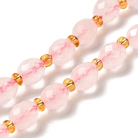 Natural Rose Quartz Beads Strands, with Seed Beads, Faceted, Oval