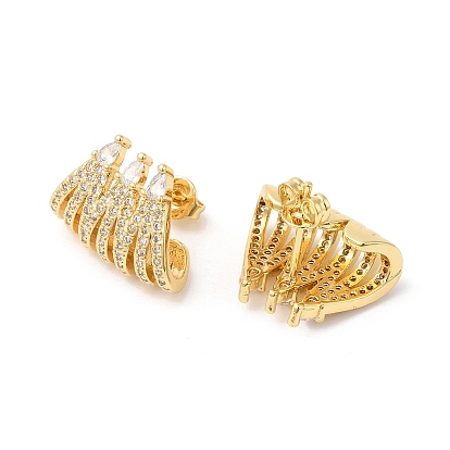 Clear Cubic Zirconia Claw Stud Earrings, Brass Jewelry for Women