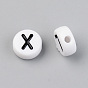 Opaque Acrylic Beads, with Enamel, Horizontal Hole, Flat Round with Initial Letter