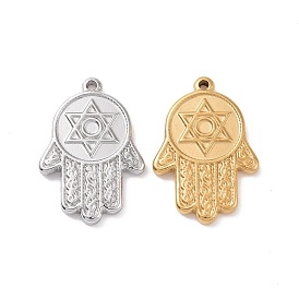 304 Stainless Steel Pendants, Hamsa Hand with Star of David Pattern Charms