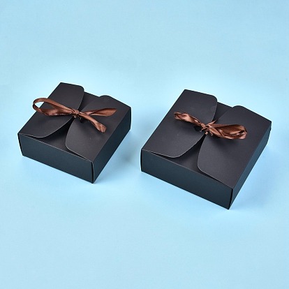 Boîte cadeau en papier kraft, boîtes pliantes, avec ruban, boîte de biscuits de gâteau de boulangerie, carrée
