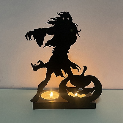 Portavelas de hierro con tema de halloween, candelabro candelita redondo, forma de calavera/calabaza