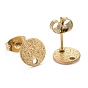 Ion Plating(IP) 304 Stainless Steel Stud Earring Findings, with Earring Backs & Loop, Textured, Flat Round