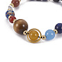 Natural Mixed Stone Braided Beads Bracelets, with Brass Findings and Nylon Cord, Universe Galaxy The Nine Planets Guardian Star, Lead Free & Cadmium Free