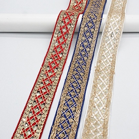 Ruban de polyester brodé, ruban jacquard, avec paillettes, accessoires du vêtement, motif losange