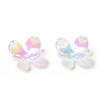 Tapas de cuentas acrílicas chapadas en arco iris opacas iridiscentes, perlas de brillo, 4-pétalo de flor