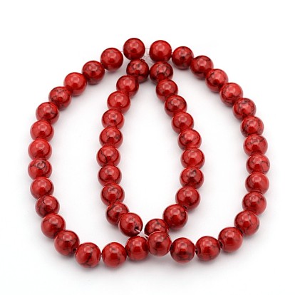 Perles blanches teints naturels de jade, rouge, ronde, 8mm, Trou: 1mm, Environ 50 pcs/chapelet, 16 pouce
