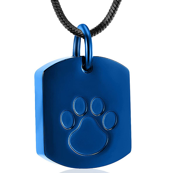 304 Stainless Steel Urn Ashes Pendant Necklaces, Rectangle with Paw Print Pattern