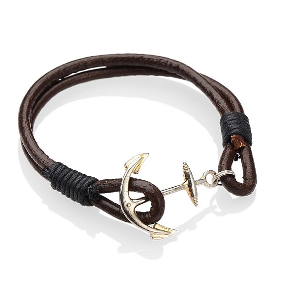 Сплав браслеты, шнур из воловьей кожи с вощеным хлопковым шнуром, якорь и штурвал, 190 мм