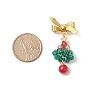 Christmas Theme Glass Beaded Tree Brooch, Golden Brass Bowknot Lapel Pin for Backpack Clothes