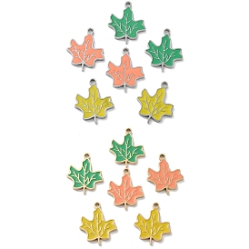 304 Stainless Steel Enamel Pendants, Maple Leaf Charm