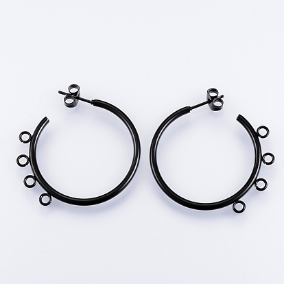 Vacuum Plating 304 Stainless Steel Stud Earring Findings, Half Hoop Earrings, with Loop