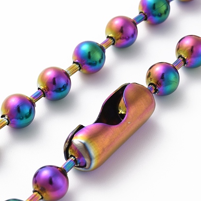 Chapado en iones (ip) 304 collar de cadena de bolas de acero inoxidable con cierre de conector para mujer