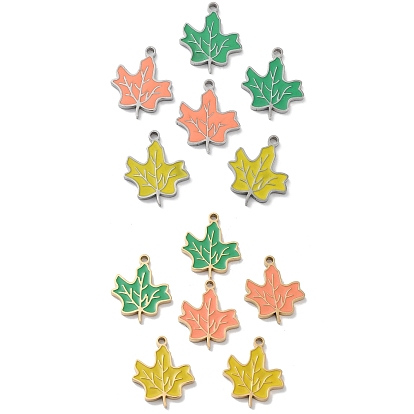 304 Stainless Steel Enamel Pendants, Maple Leaf Charm