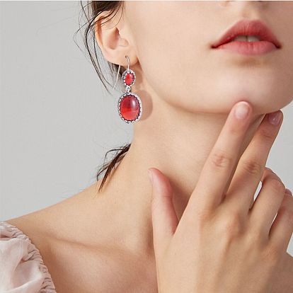 Boucles d'oreilles pendantes ovales en résine rouge, cadeau de bijoux en alliage pour les femmes