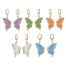 Alloy Enamel Dangle Leverback Earrings, Butterfly