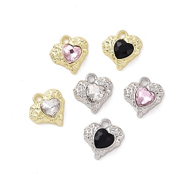 Rack Plating Alloy Glass Pendants, Cadmium Free & Lead Free & Nickle Free, Heart Charms