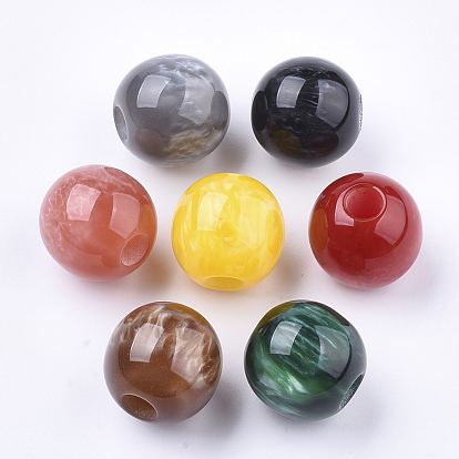 Resin Beads, Imitation Gemstone, Pearlized, Large Hole Beads, Round