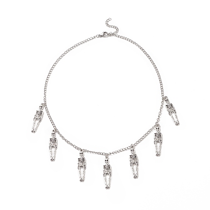 Ожерелье с подвеской в виде скелета из сплава в тибетском стиле, 304 женские украшения из нержавеющей стали