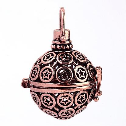 Rack Plating Brass Cage Pendants, For Chime Ball Pendant Necklaces Making, Hollow Round with Star