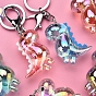 Platinum Tone Plated Alloy Keychains, Iridescent Keychain, with PU Leather Straps and Acrylic Pendant, Dinosaur