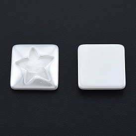 ABS Plastic Imitation Pearl Cabochons, Square with Star