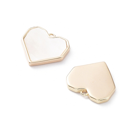 Rack Plating Brass Heart Charms, with Shell, Long-Lasting Plated