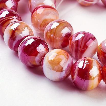 Perles lampwork, perles au chalumeau, faits à la main, nacré, ronde, 12mm, Trou: 2mm