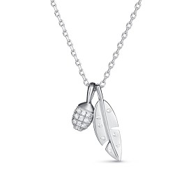 TINYSAND Leaf & Pinecone 925 Sterling Silver Cubic Zirconia Pendant Necklaces, 17.9 inch