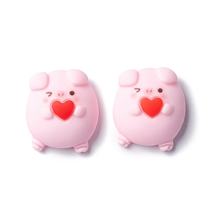 Resin Cabochons, Pig with Heart
