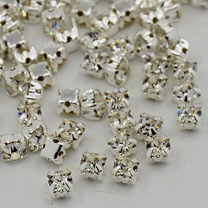 Sew on Rhinestone, Grade A Glass Rhinestone, with Brass Prong Settings, Garments Accessories, Silver Color Plated Metal Color