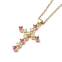 Fuchsia Cubic Zirconia Cross Pendant Necklace, 304 Stainless Steel Jewelry for Women
