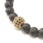Natural Lava Rock & Cubic Zirconia Round Beads Stretch Bracelet, Oil Diffuser Aromatherapy Beads, Calabash Mala Beads Bracelet for Men Women