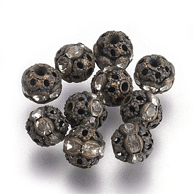 Латунные бусины со стразами , класс А, без никеля , античная бронза, круглые, 6 мм диаметром, отверстие : 1 мм