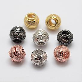 Micro cuivres ouvrent zircone cubique perles européennes, rondelle, sans plomb et sans nickel