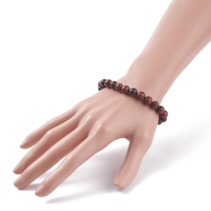 Natural Mahogany Obsidian Round Beaded Stretch Bracelet, Gemstone Jewelry for Women