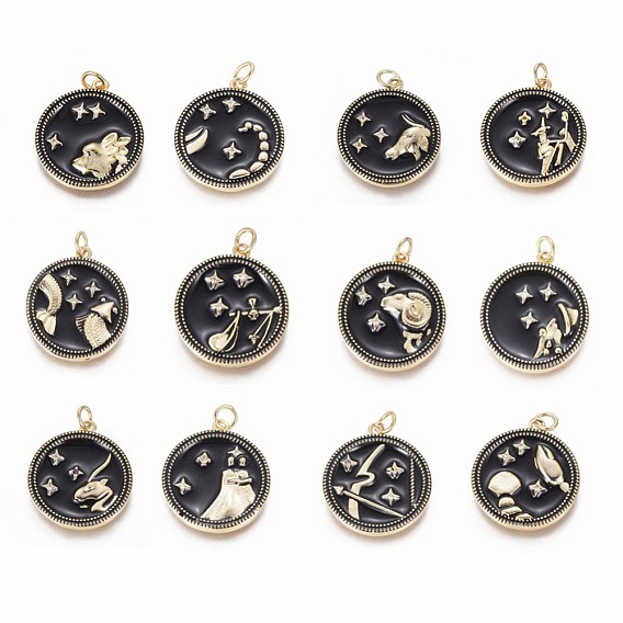 Micro cuivres ouvrent pendentifs zircone cubique, avec émail et anneau de saut, plat rond avec des constellations