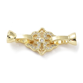Rack Plating Brass Pave Clear Cubic Zirconia Fold Over Clasps, Cadmium Free & Lead Free, Long-Lasting Plated, Heart