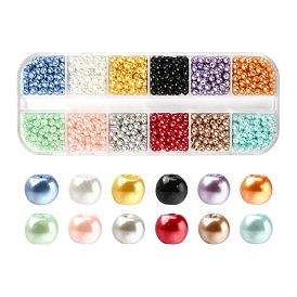 1200pcs 12 perle de verre nacré peinte au four de couleur, ronde