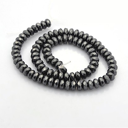 Non-magnetic Synthetic Hematite Beads Strands, Faceted Rondelle Beads, 8x5mm, Hole: 1mm, about 89pcs/strand, 15.7 inch