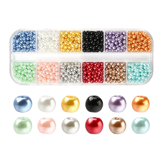 1200 piezas 12 cuentas de perlas de vidrio perlado pintadas para hornear de color, rondo
