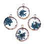 Transparent Clear Epoxy Resin & Dried Flower Pendants, with Edge Light Gold Plated Iron Loops, Flat Round
