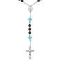 Collar de cuentas de rosario de madera y turquesa sintética, Collar con colgante de cruz de aleación y Virgen María para religión