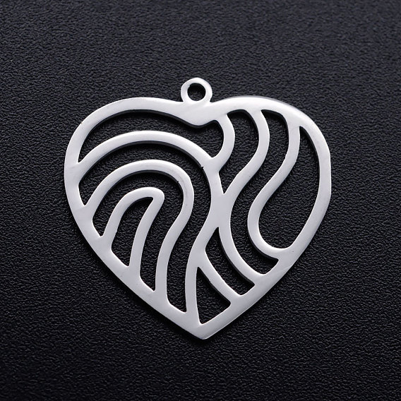 201 Stainless Steel Filigree Charms, Heart with Wavy