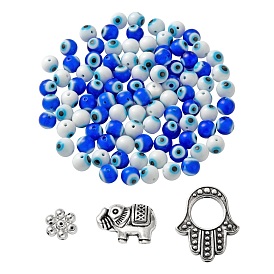 DIY Jewelry Finding Kits, Including Handmade Evil Eye Lampwork Beads, Tibetan Style Alloy Beads & Bead Frames