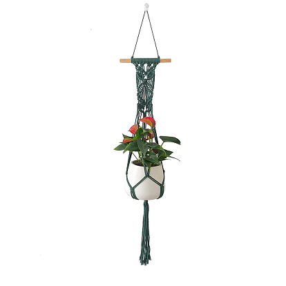 Cotton Macrame Plant Hangers, Wood Holder Boho Style Hanging Planter Baskets, Wall Decorative Flower Pot Holder